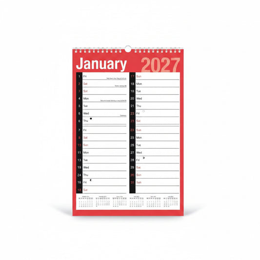 A3 - 2027 red & black easy view calendar