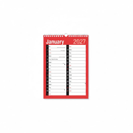 A4 - 2027 red & black easy view calendar