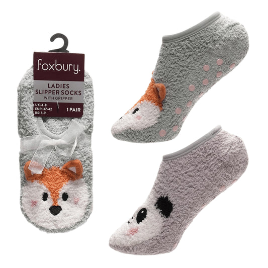 Ladies animal footsie socks with grippers