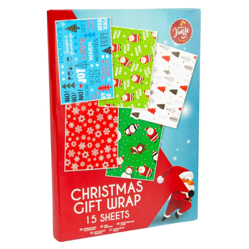 15 sheets of Christmas gift wrap.