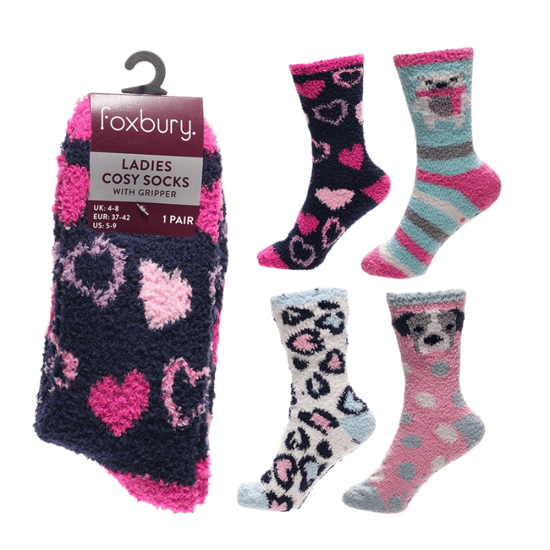Ladies cosy socks with gripper - single pair.