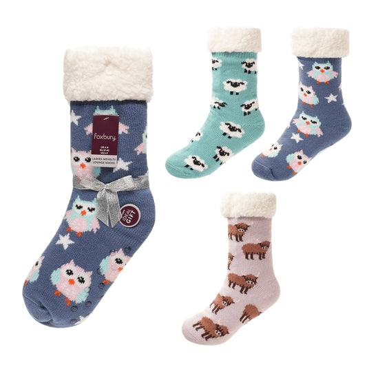 Ladies animal design chunky lounge socks