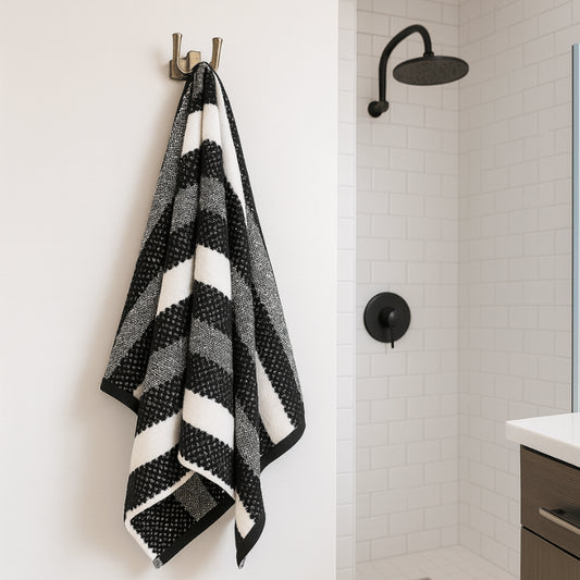 Royal stripe bath sheet - black