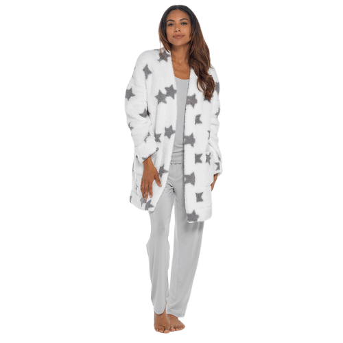 Star sherpa cardigan robe - white