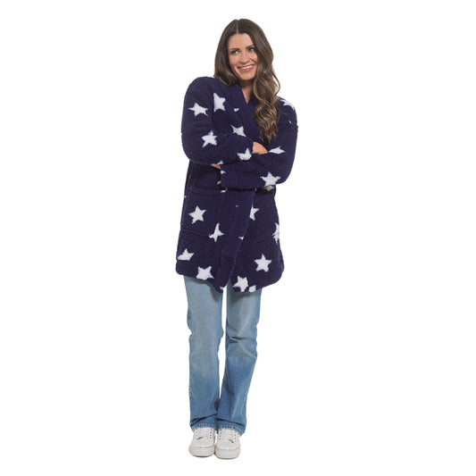 Star sherpa cardigan gown - navy