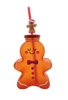 Gingerbread glass cup with straw