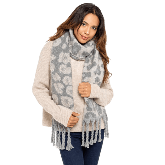 Ladies luxury chunky scarf - grey animal print