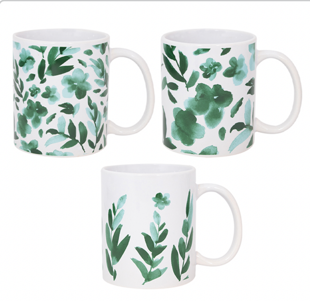 Green foliage abstract print mug