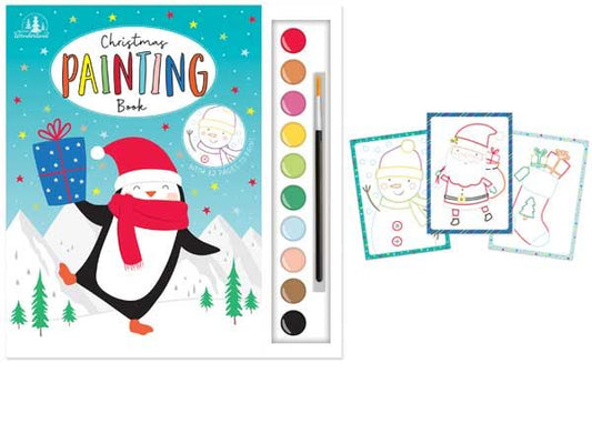 Christmas painting book with paints and brush