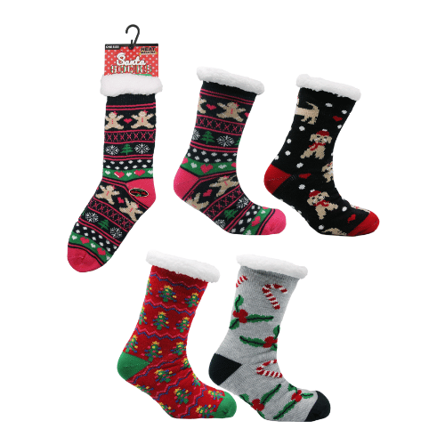 Ladies sherpa lined Christmas slipper socks