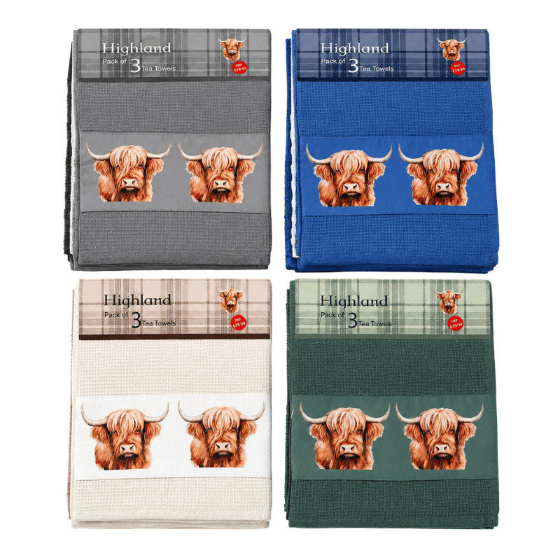 Highland cow cotton tea towels 3 pack.