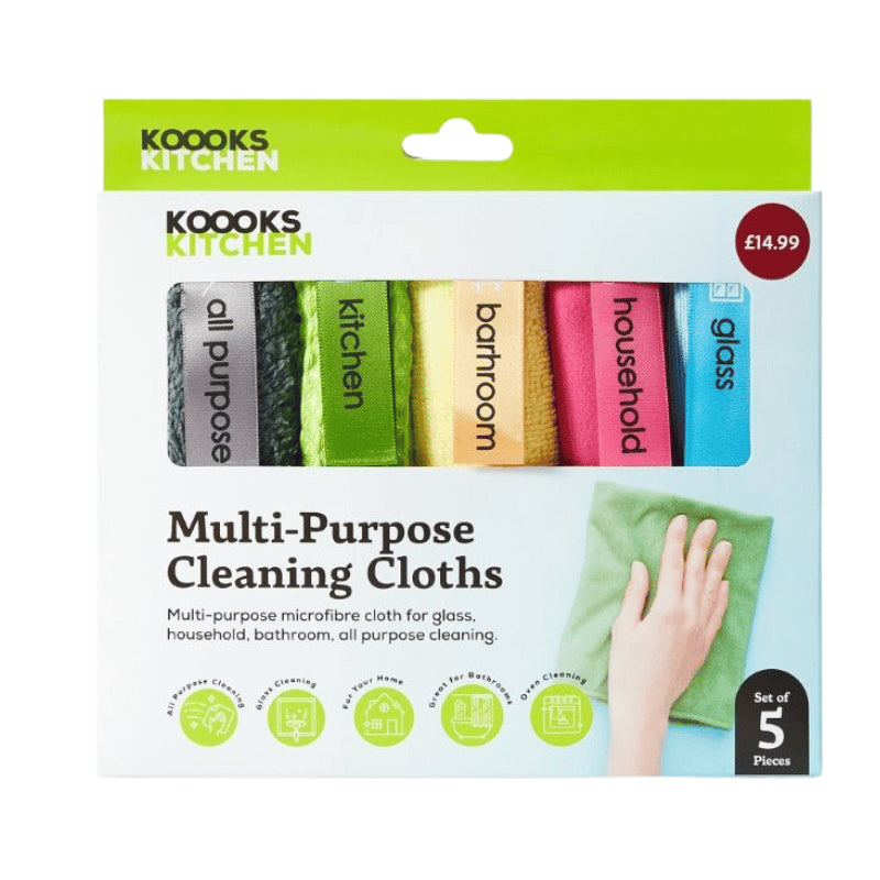 Multipurpose cleaning cloths 5 pack.