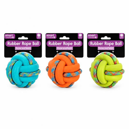 Rubber and rope ball dog toy