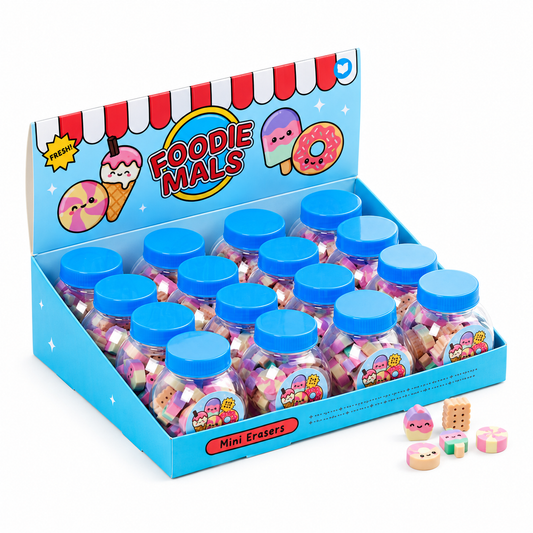 Foodiemals mini shaped erasers in pot