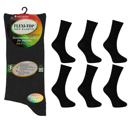 Men’s flexi top diabetic socks 3 pack - black