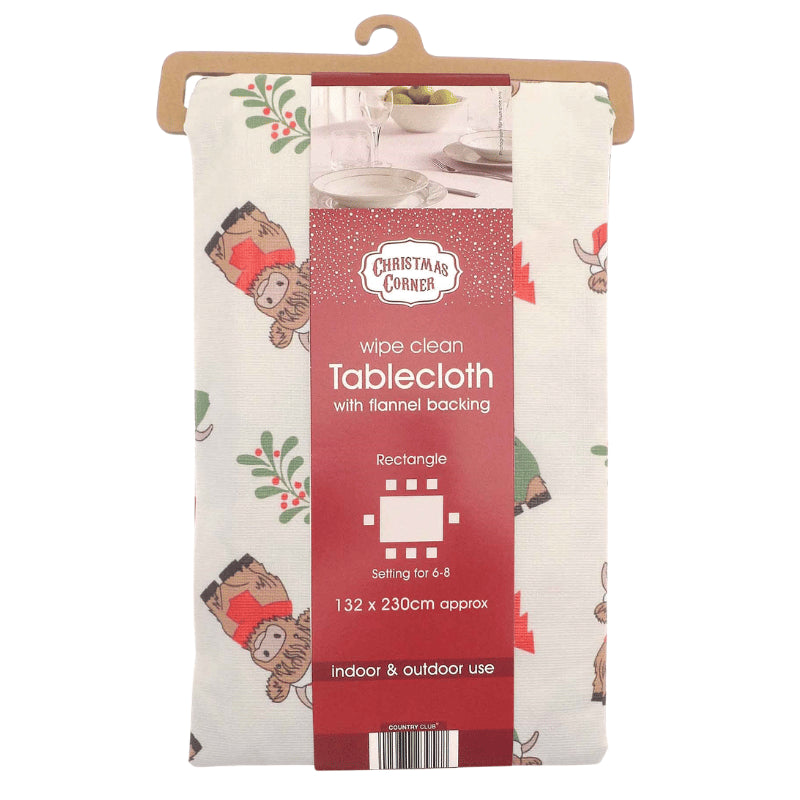 Wipe clean table cloth - Christmas kisses highland cow.