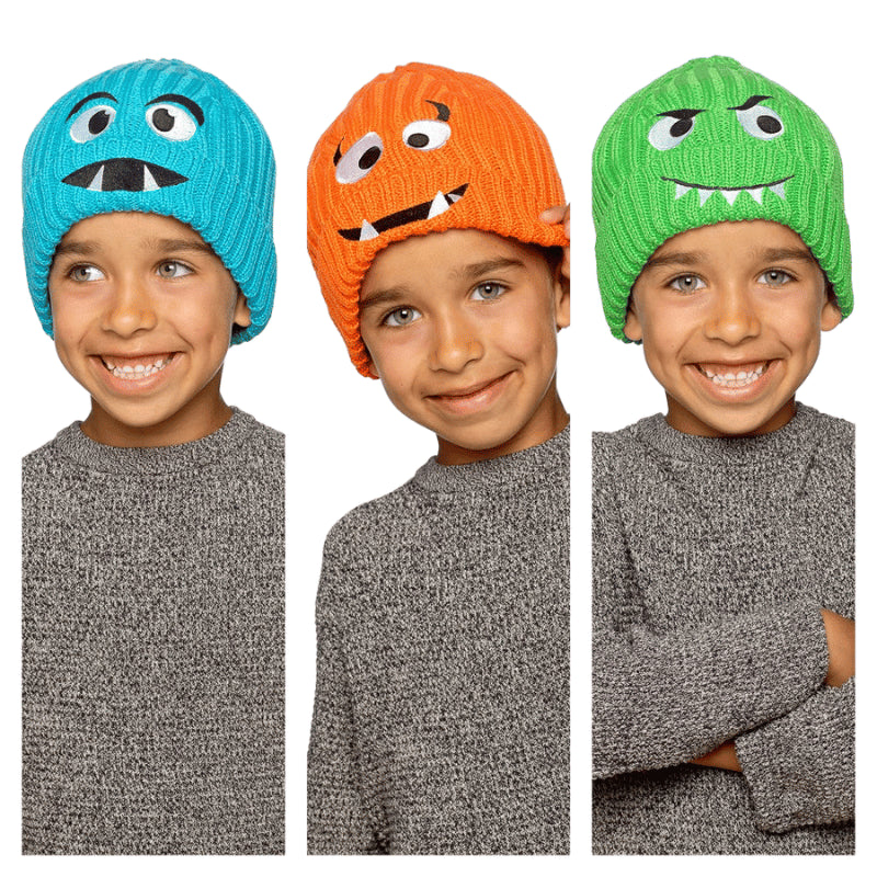 Kids monster face beanie hat with lining.