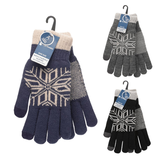 Men’s sherpa lined fairisle touch screen gloves.