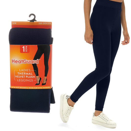 Ladies velvet plush leggings - navy.