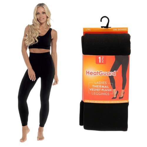 Ladies plush velvet thermal leggings - black.