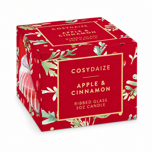 Christmas apple and cinnamon ribbed glass candle