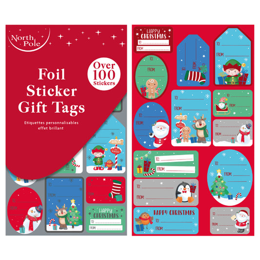 Foil sticker Christmas gift tags 100 pack - cute.