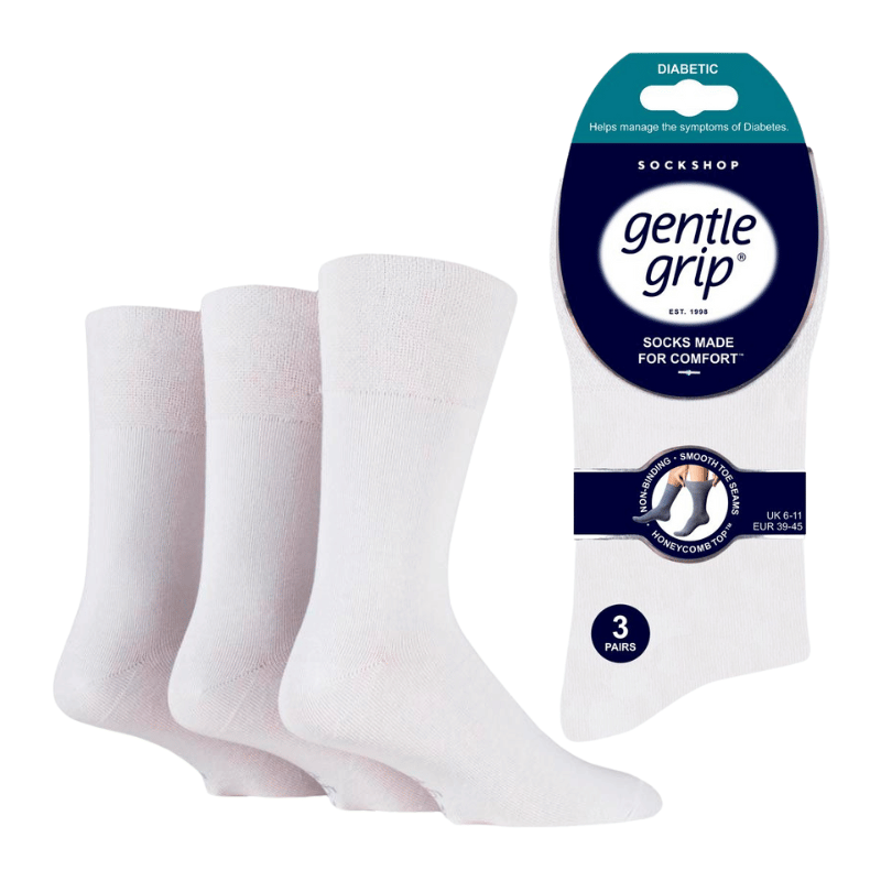 Men’s diabetic socks gentle grip 3 pairs- white