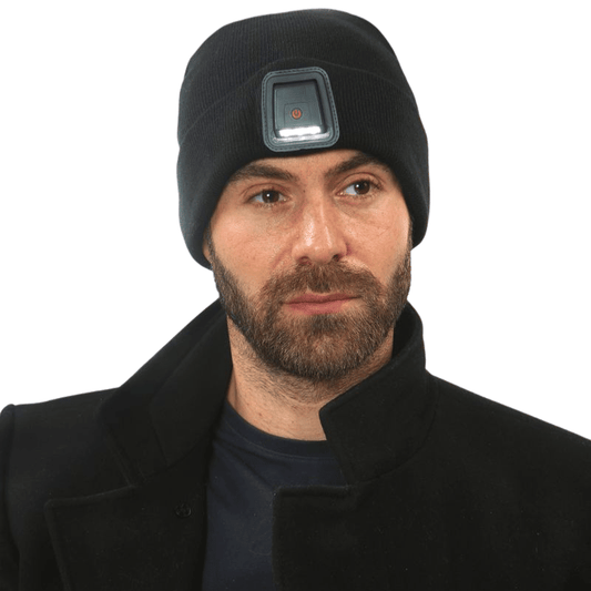 Heat machine rechargeable LED USB beanie hat - black