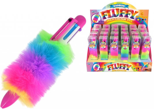 Multi colour rainbow fluffy pen