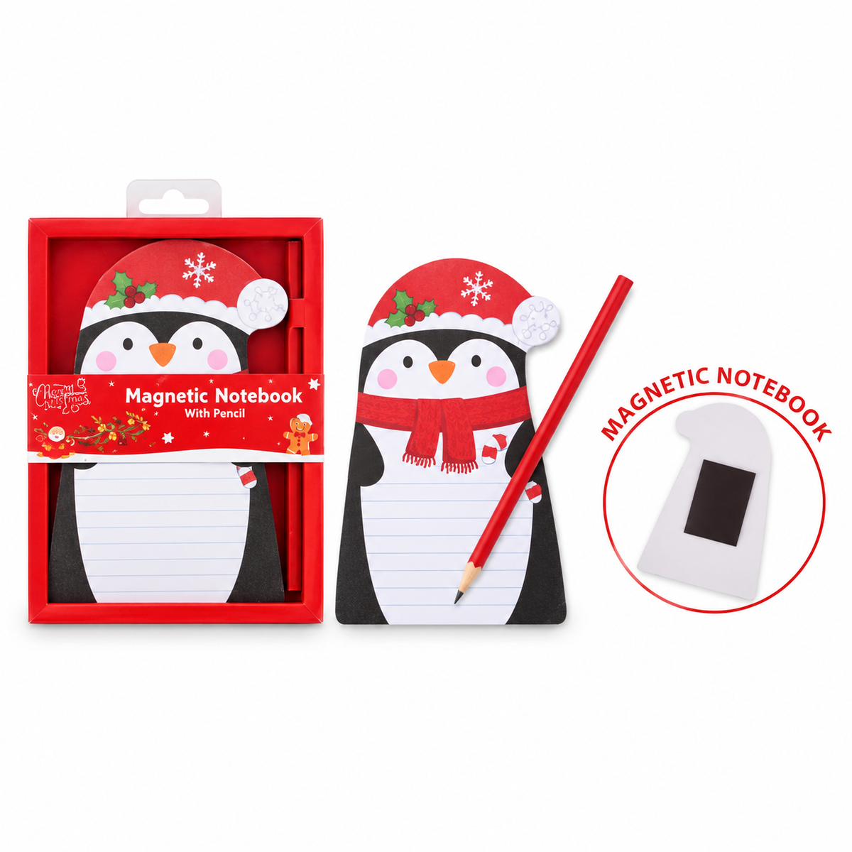 Christmas penguin magnetic notebook & pencil set