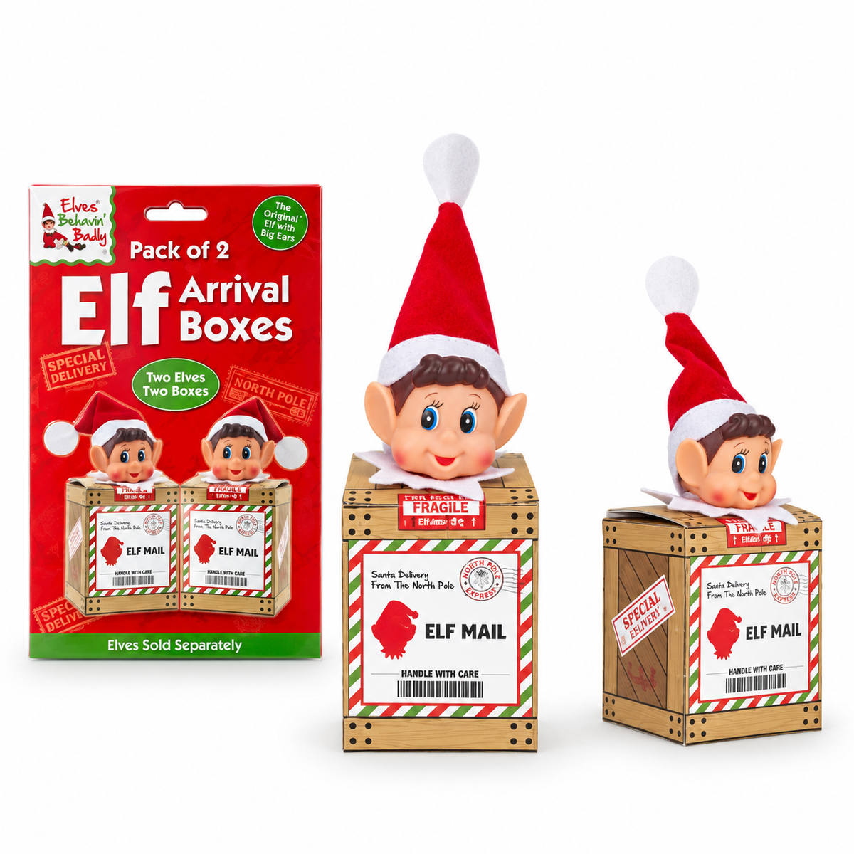 Wood look elf arrivals boxes 2 pack