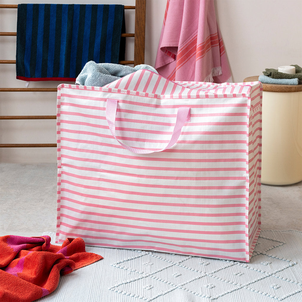 Jumbo storage bag - pink stripes