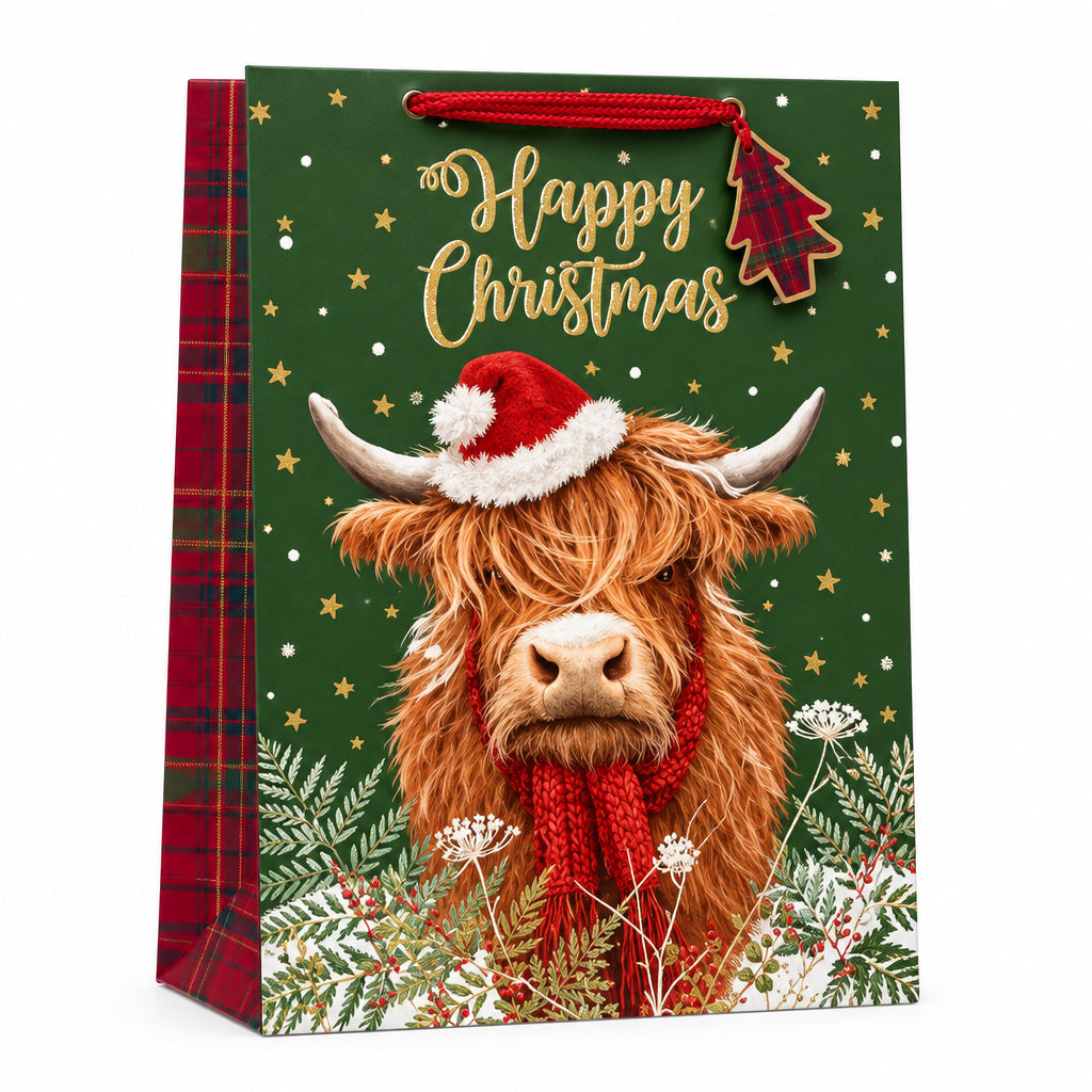 Large Christmas gift bag - Highland cow.