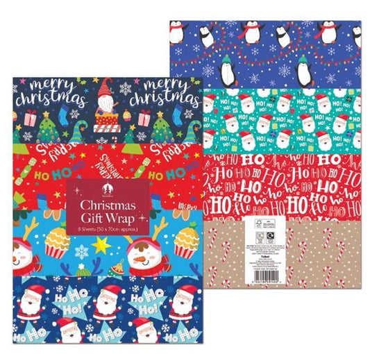 Christmas gift wrap sheets 8 pack
