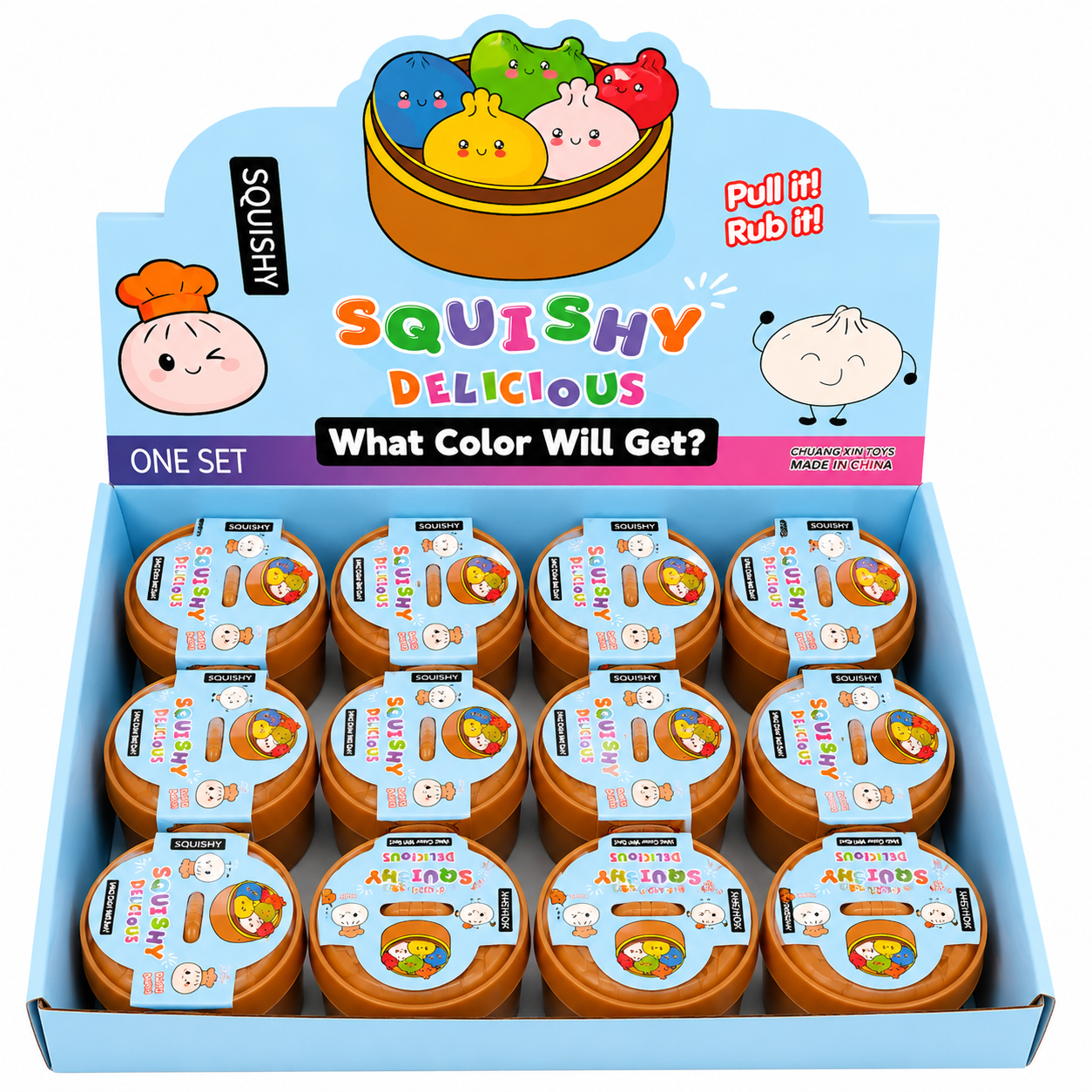 Squishy bao dumpling in steamer basket - coloured 5.5cm
