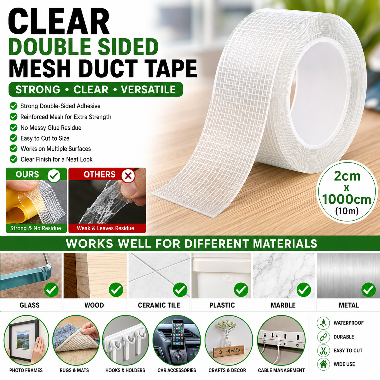 Clear double sided mesh duct tape