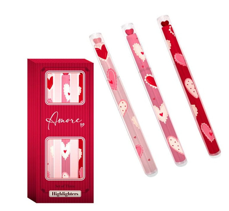 Amore heart pop top highlighter pens 3 pack