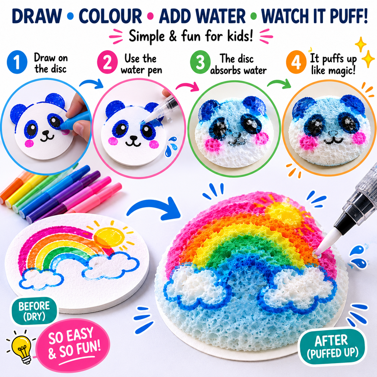 Puffy drawing discs 10 pack with water pen