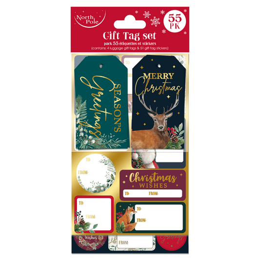 Christmas tag & sticker set 55pc - traditional