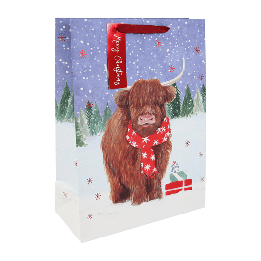 XL Christmas gift bag - highland cow