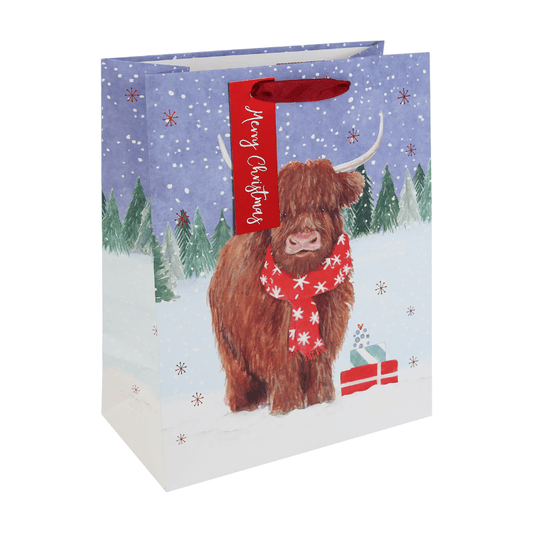 Large Christmas gift bag - highland cow