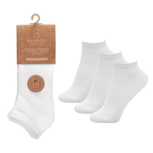 White ladies bamboo trainer socks 3 pack