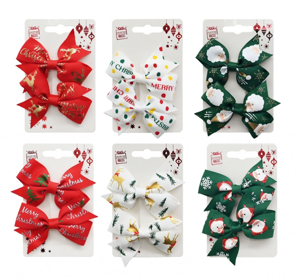 Christmas hair clip ribbon bows 2 pack