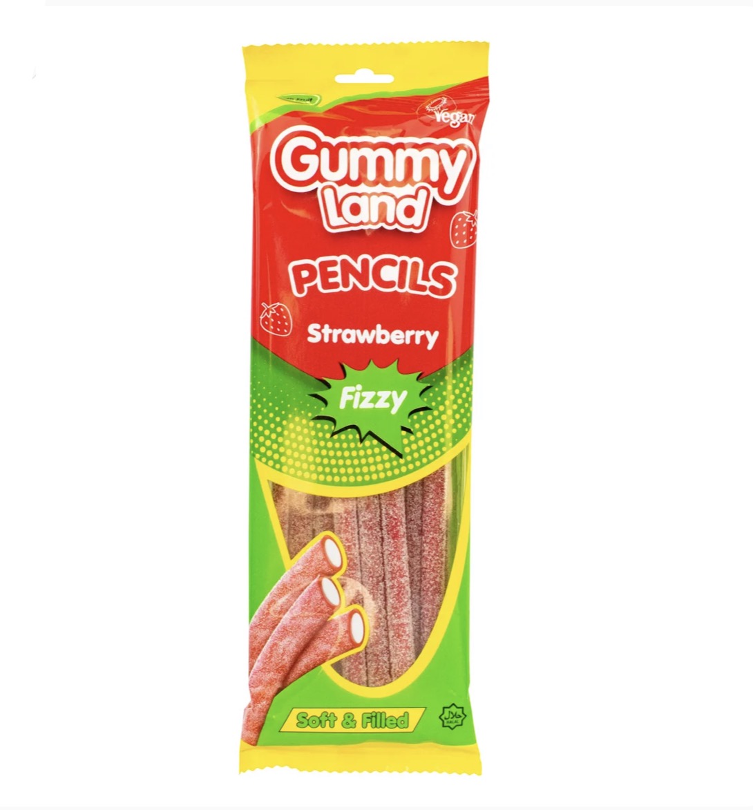 Gummy Land - strawberry fizzy pencils 150g