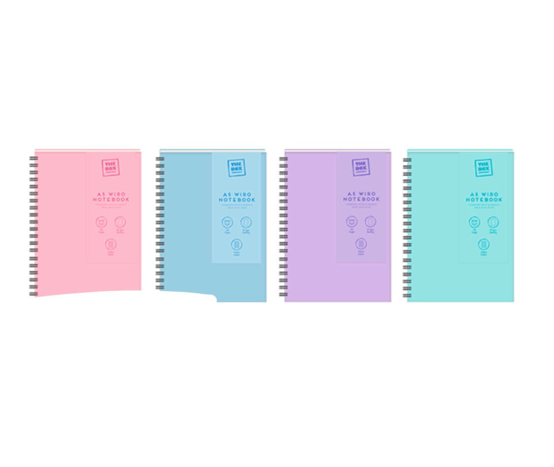 A5 wiro pastel notebooks in pink, blue, purple and turquoise