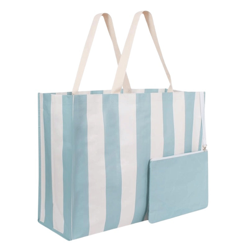 Blue &amp; white stripe beach bag with pouch image 0