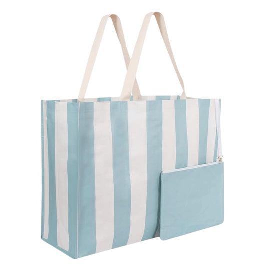 Blue &amp; white stripe beach bag with pouch image 0