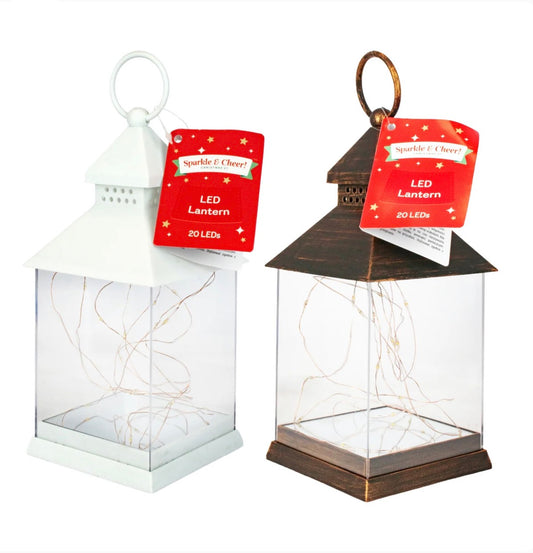 Battery operated 20 LED lanterns in white and bronze