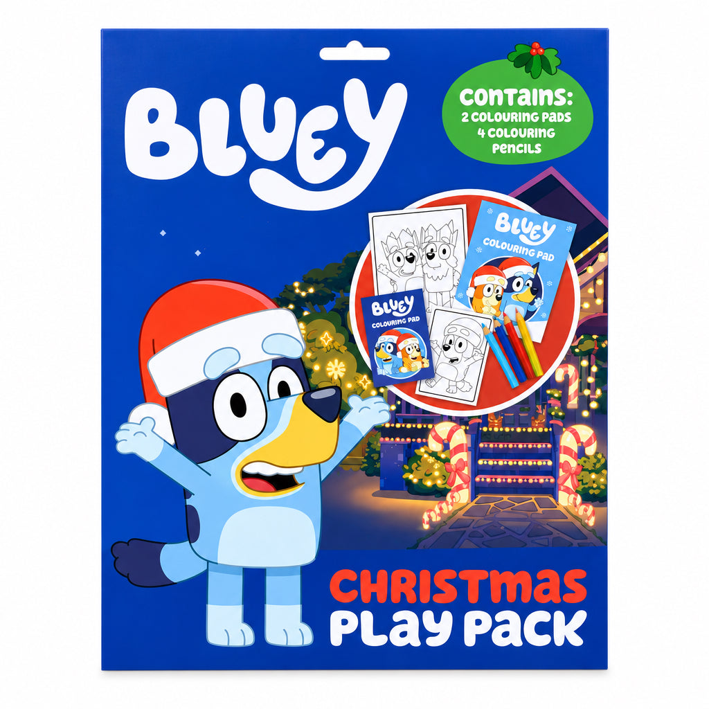 Bluey Christmas play pack with two colouring pads and four colouring pencils