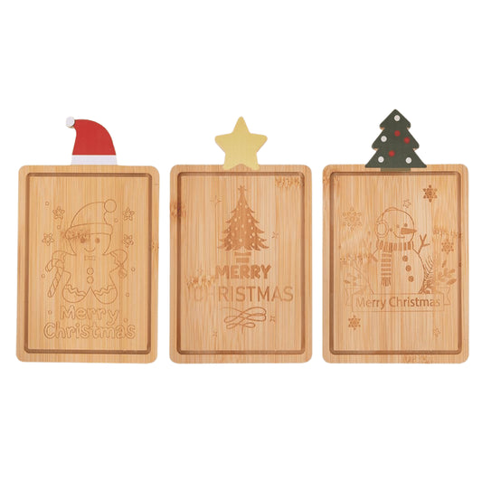 Christmas mini bamboo chopping boards in gonk, Christmas tree and snowman designs